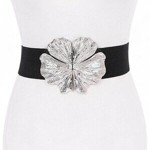 BNWT Antique Silver Vintage Flower Buckle Elastic Fashion Belt